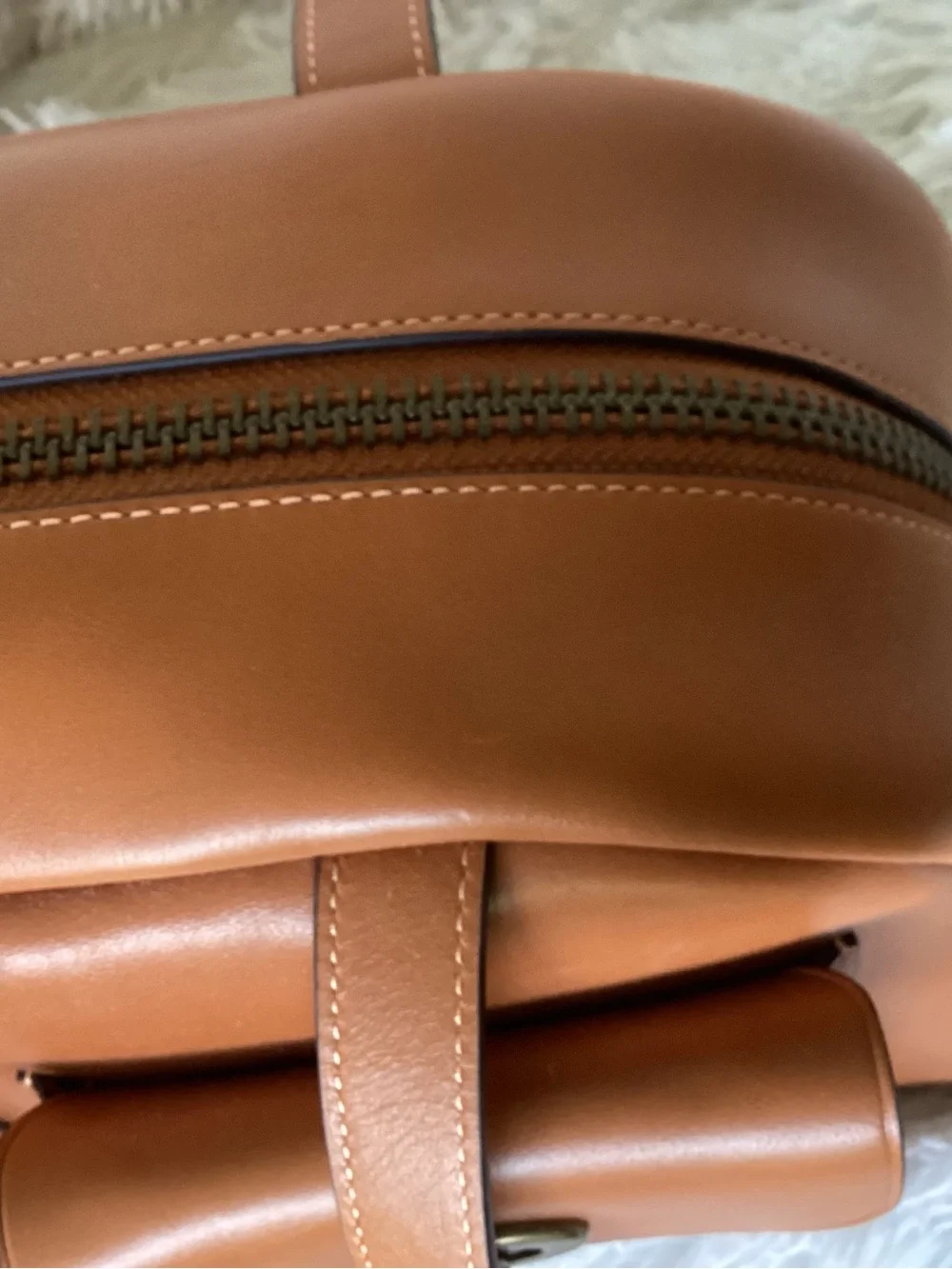 Coach Turnlock Toffee Leather Double Pocket Satchel